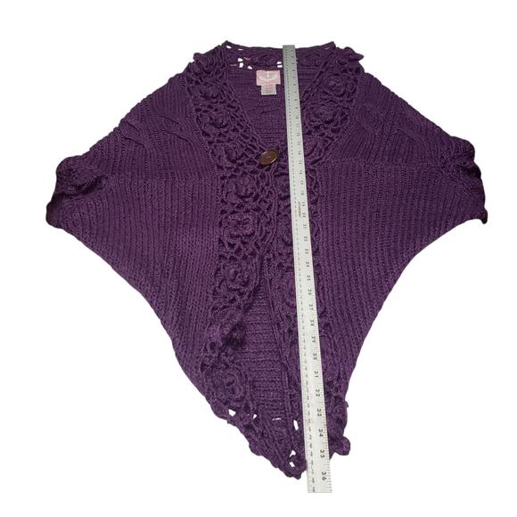 Vintage R&J Couture Boho Crochet Cardigan Sweater M Purple Floral Artisan Knit - Picture 8 of 10